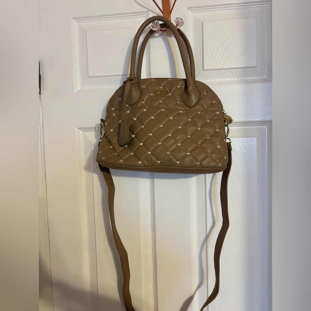 betsey Johnson  Tan Quilted Satchel with Leather Handles